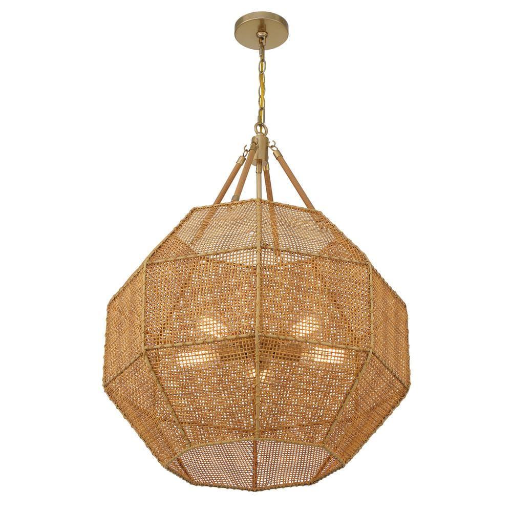 Savoy House Selby 5 - Light Pendant in  Burnished Brass/Rattan
