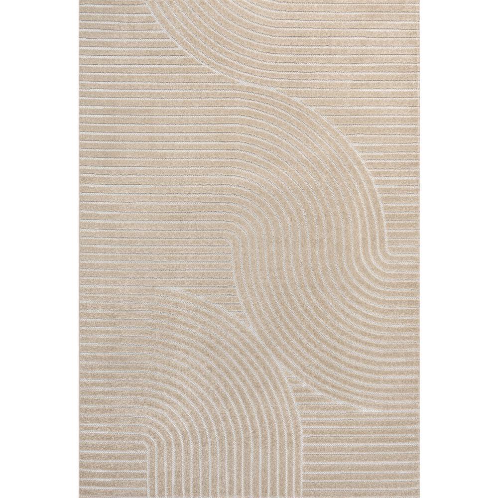 JONATHAN Y Hallie High-Low Minimalist Curve Geometric Beige/Cream 4 ft. x 6 ft. Indoor/Outdoor Area Rug
