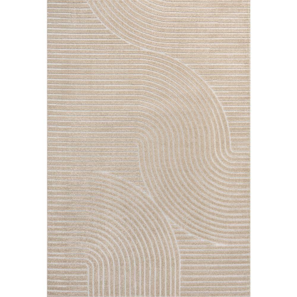 JONATHAN Y Hallie High-Low Minimalist Curve Geometric Beige/Cream 5 ft. x 8 ft. Indoor/Outdoor Area Rug