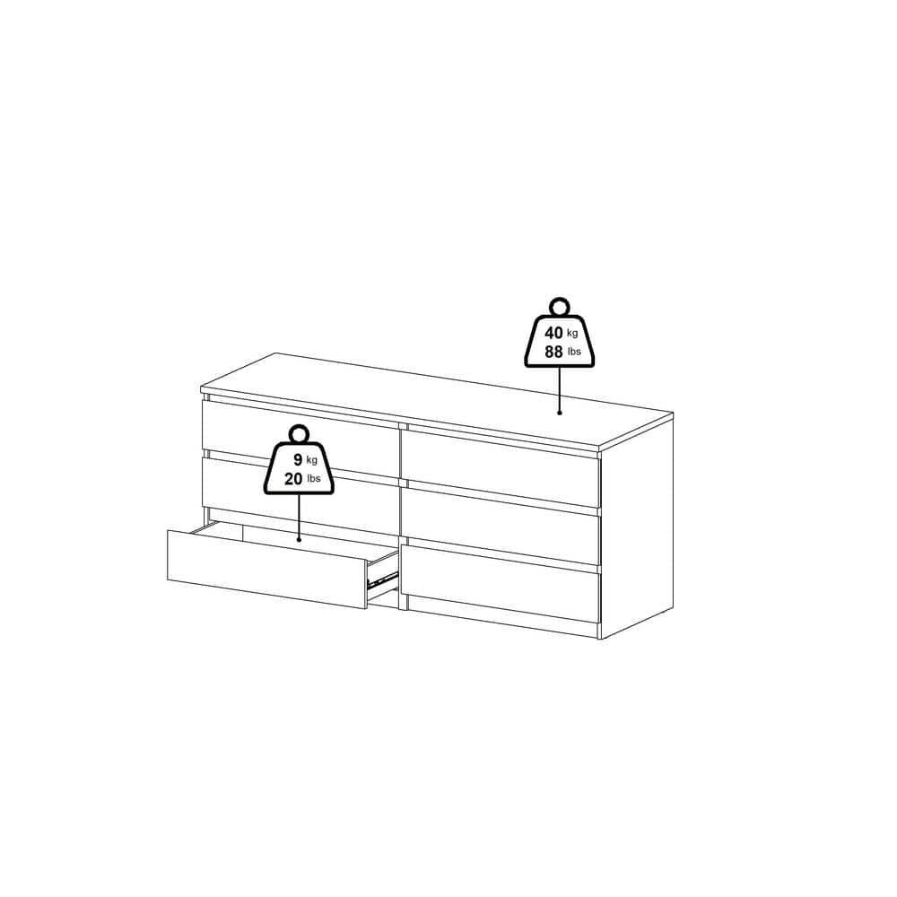 Tvilum Scottsdale 6 Drawer Double Dresser for Adults, White High Gloss