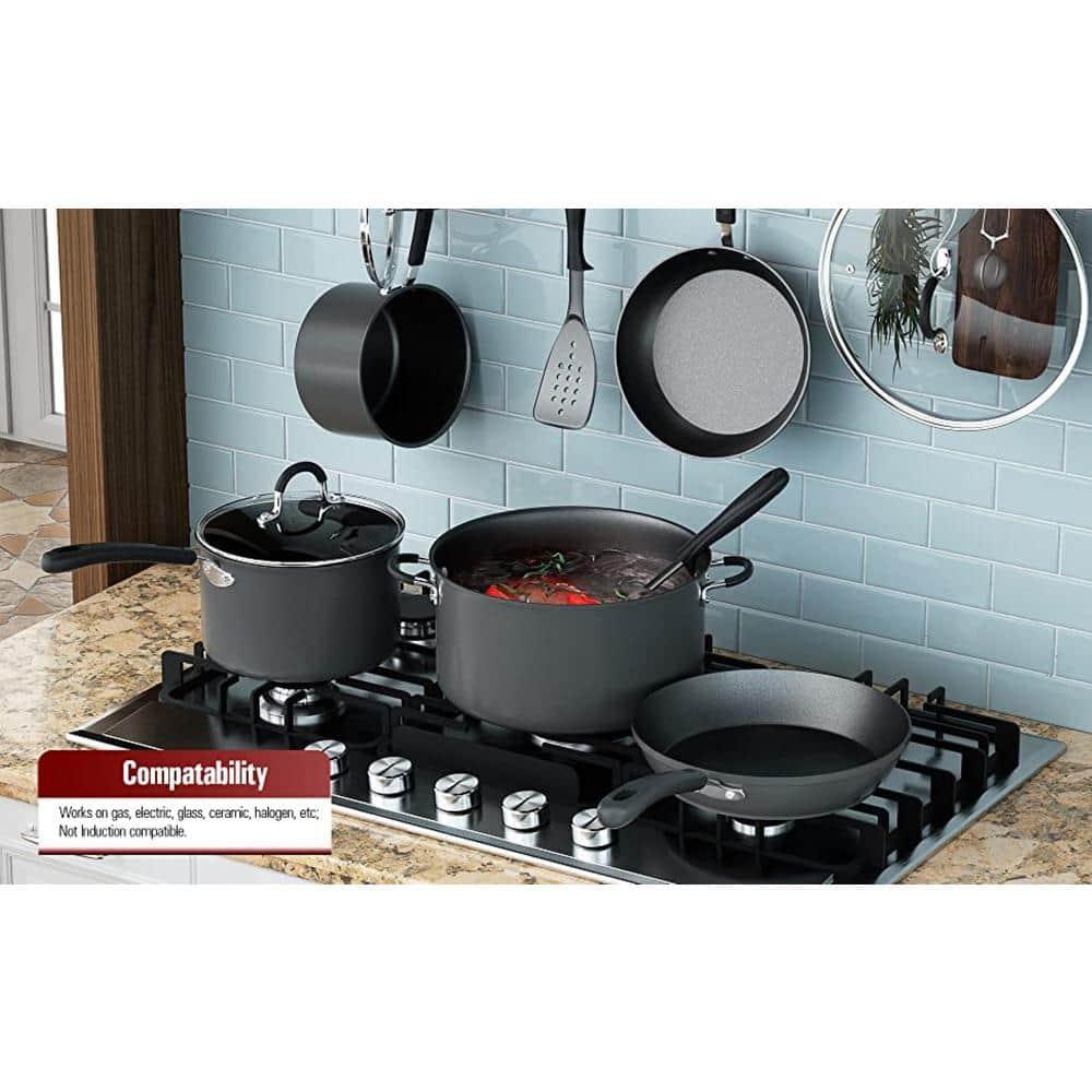 Cook N Home Professional Hard Anodized Pots and Pans Set Nonstick, Kitchen Cookware Set, Black