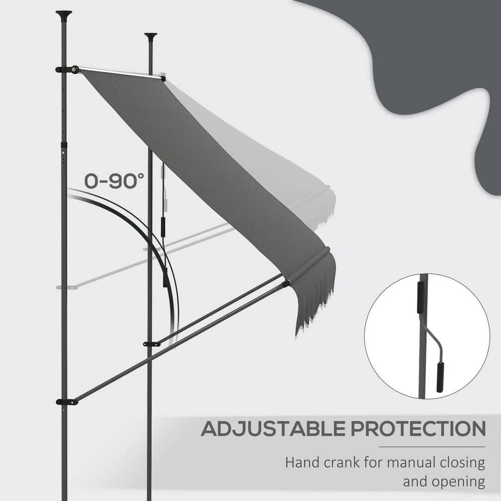 Outsunny 8' x 4' Retractable Awning, Non-Screw Patio Awning with UV Resistant Fabric, Dark Gray