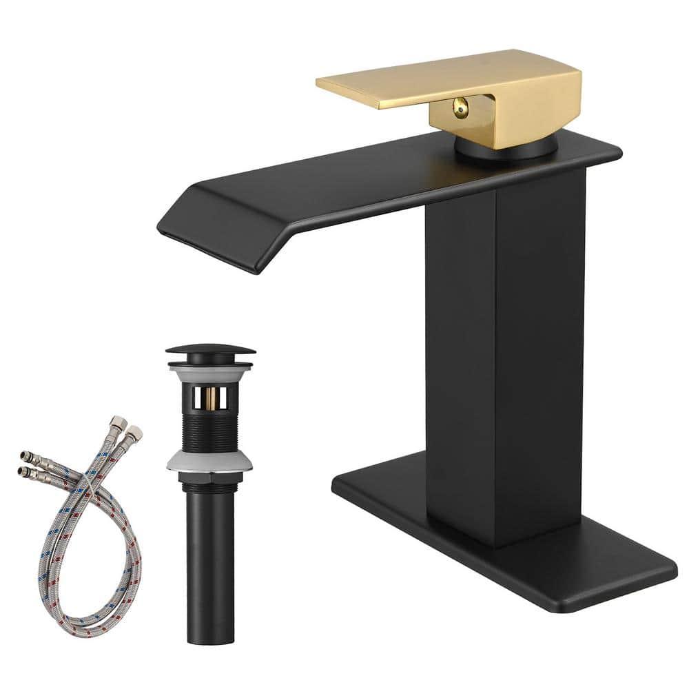 BWE Waterfall Single Hole Single-Handle Low-Arc Bathroom Faucet With Pop-up Drain Assembly