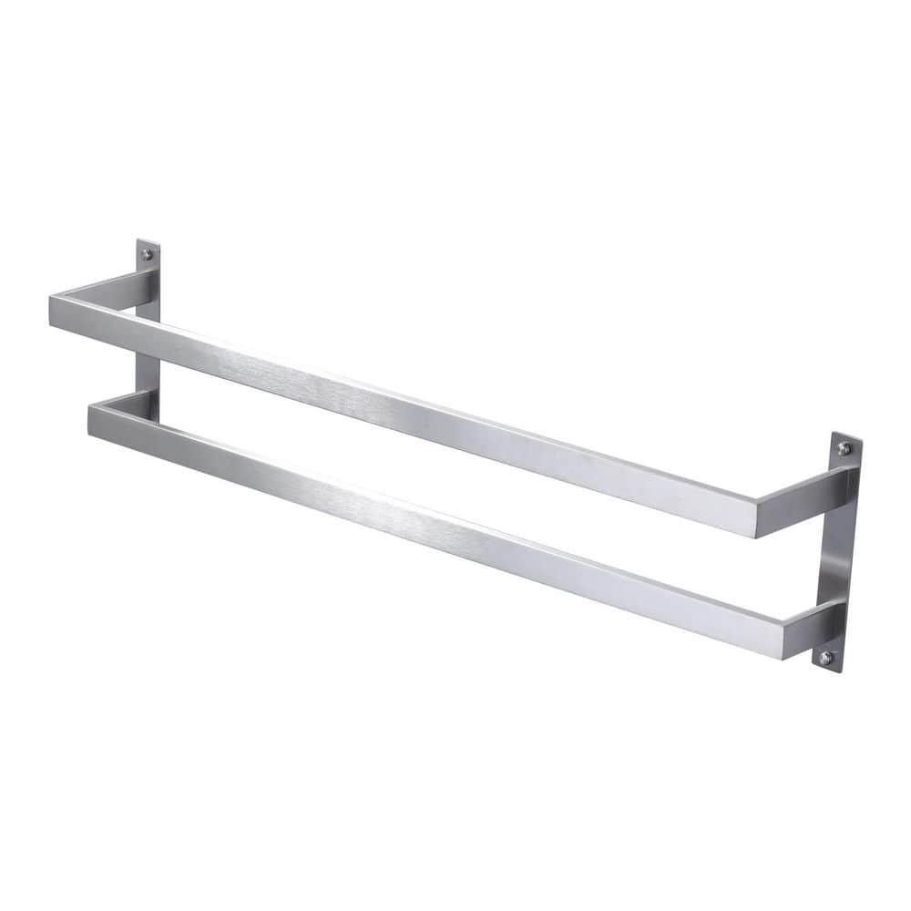 2-Tier Stainless Steel Wall Mounted Square Towel Rack With Concealed Mounting Hardware Staggered Two Rod Towel Rack