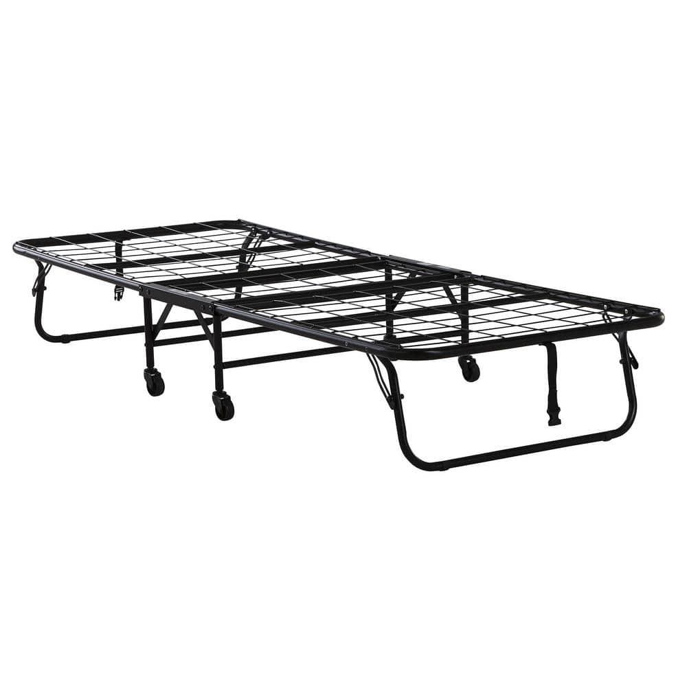 Twin Black Metal Frame Folding Guest Bed with Mattress