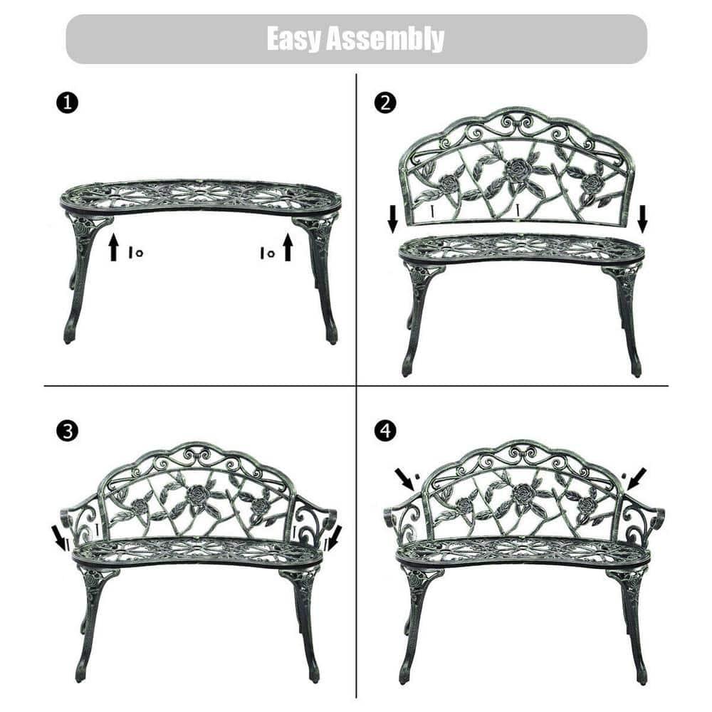 Costway Patio Garden Bench Chair Style Porch Cast Aluminum Outdoor Rose Antique Green