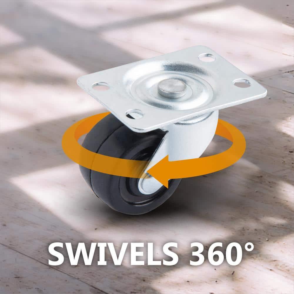 POWERTEC 4PK 1-1/2 Inch Swivel Caster Wheels with 160 lbs Loads, Heavy Duty Plate Casters, Rubber Castor Wheels for Furniture, Cart, Dolly and Workbenches (17209)
