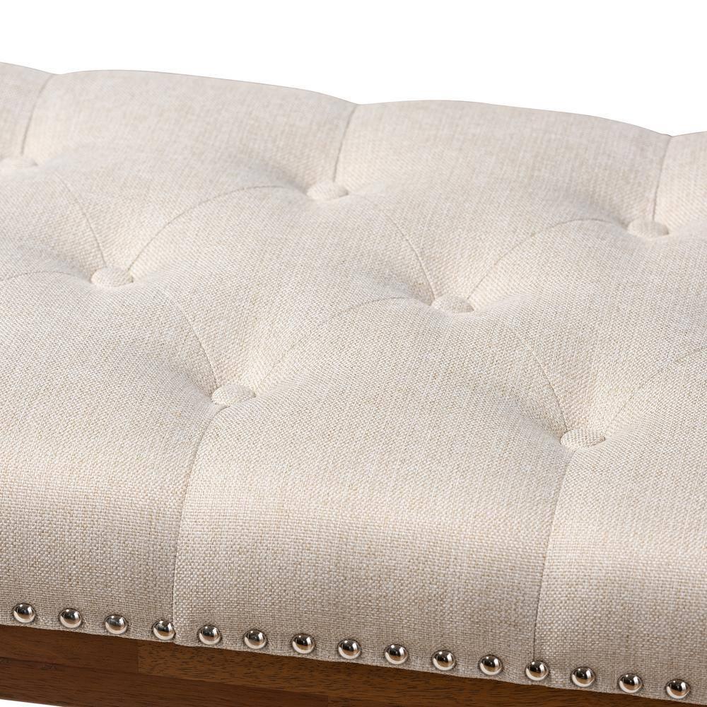Baxton Studio Ainsley Bench Beige: Upholstered Ottoman, Mid-Century Modern, Hardwood Frame