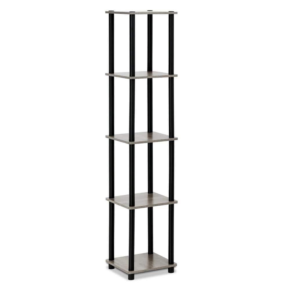 Furinno 5-Tier Corner Square Bookshelf Anti-Tipping Display Rack Shelf for Bathroom&Closet&Home Office&Living Room&Kitchen,French Oak/Black