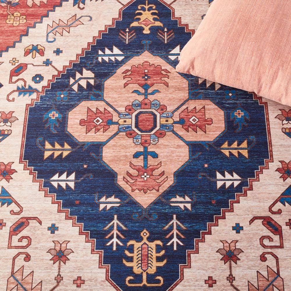 Tucson Vintage Persian TSN153 Power Loomed Machine Washable Skid-Resistant Indoor Area Rug - Rust/Blue - 5'x8' - Safavieh