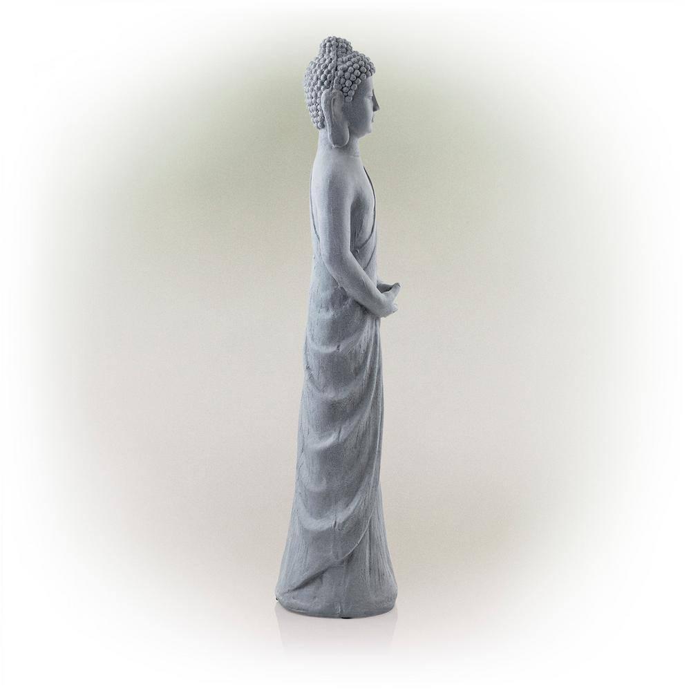 32" Magnesium Oxide Standing Buddha Statue Gray - Alpine Corporation: Outdoor Decor, Garden Accent