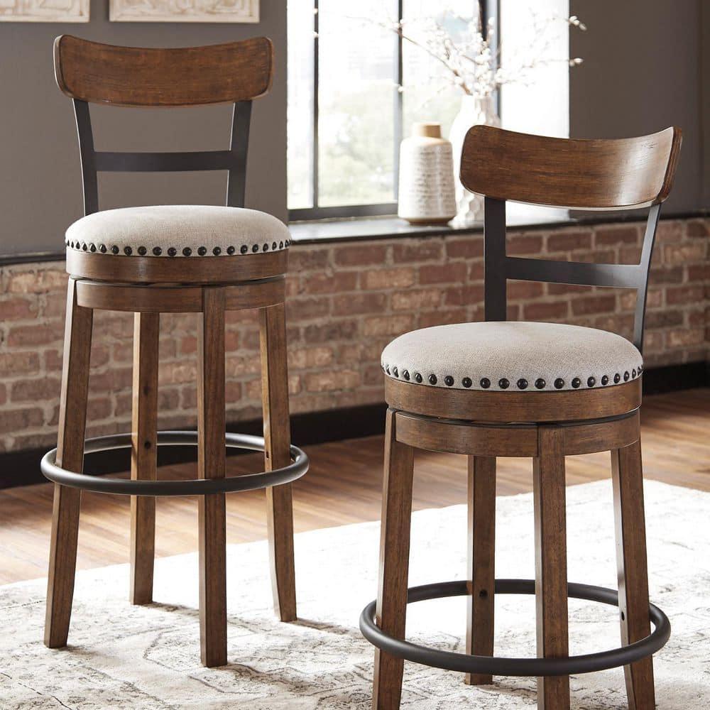 Signature Design by Ashley Valebeck Upholstered Swivel Counter Height Barstool Brown: Polyester, Wood Frame, Fixed Height