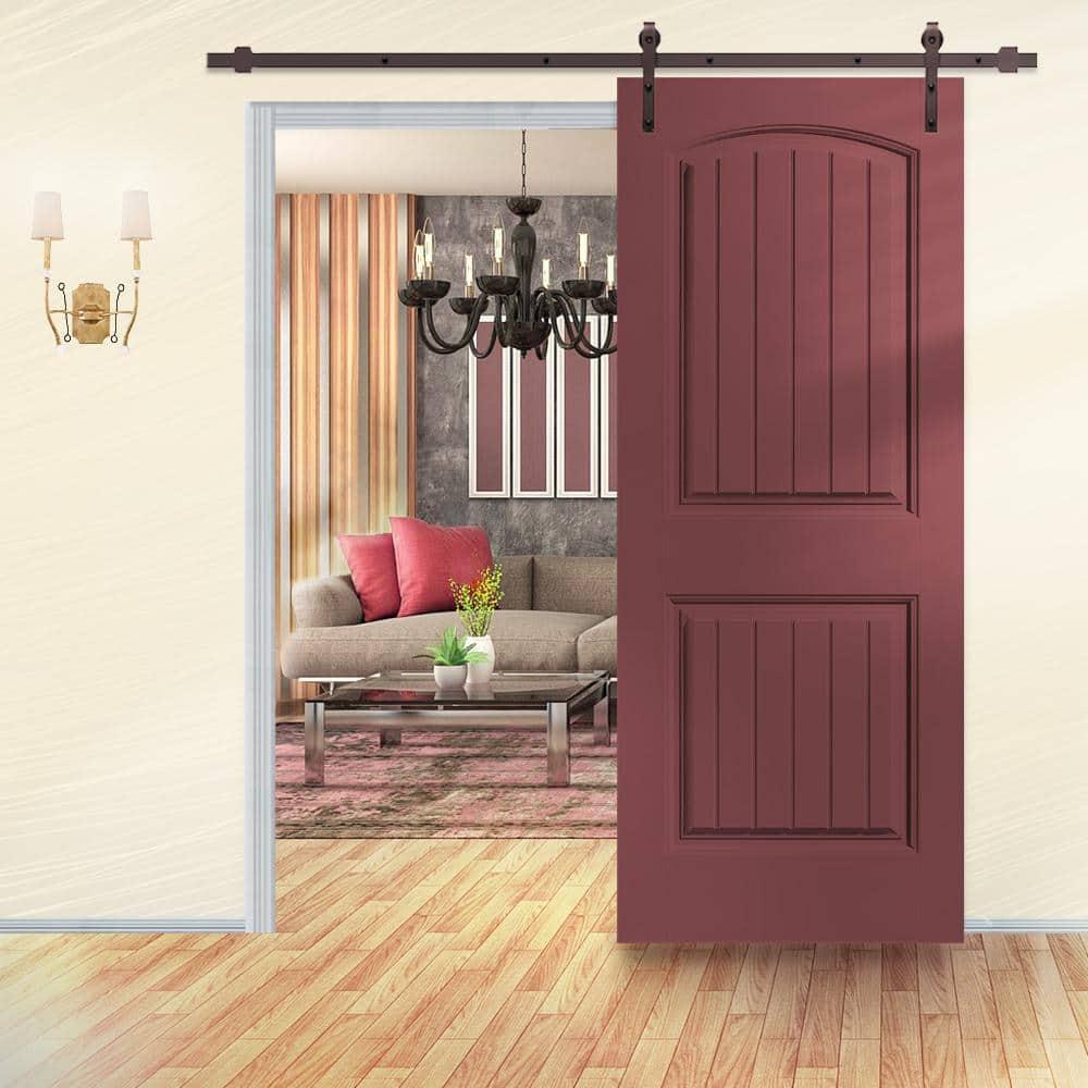 Calhome 80'' Hollow Paneled Painted with Installation Hardware Kit Barn Door