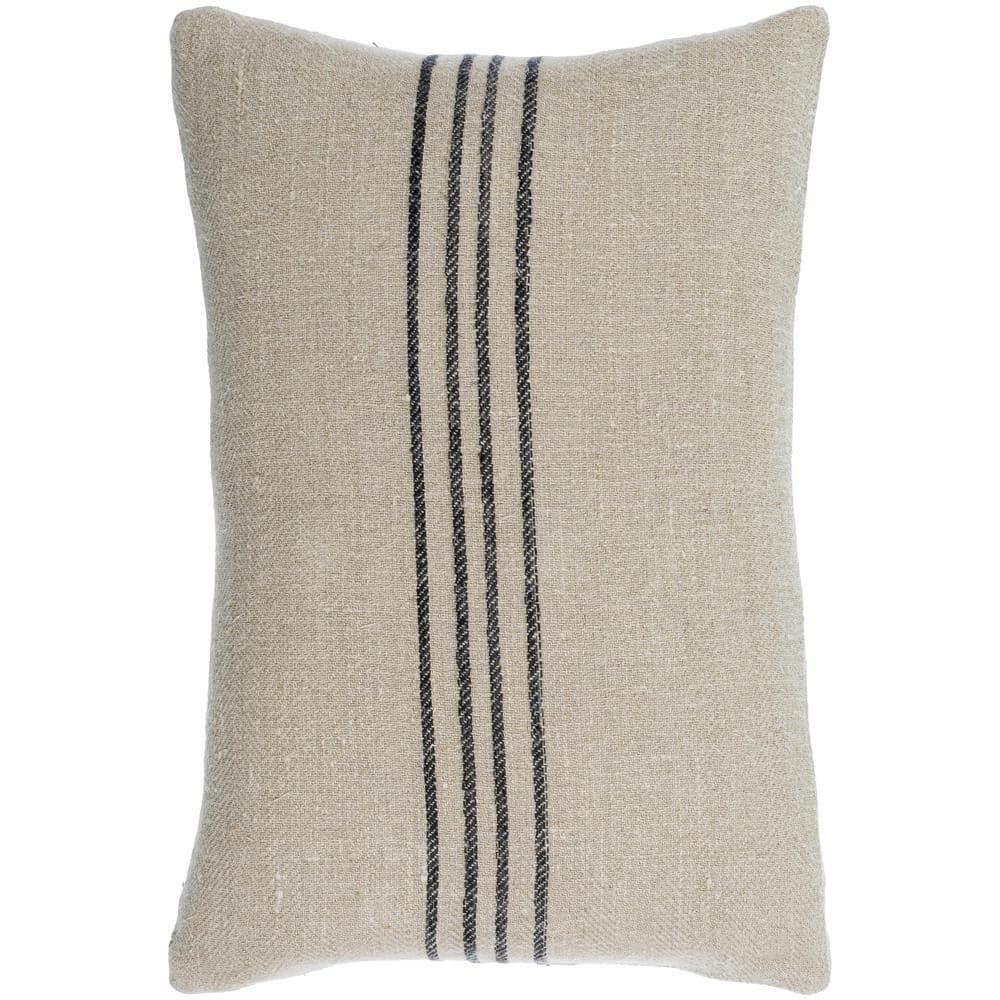 Brett Light Brown and Black Striped 18" Linen Cotton Throw Pillow