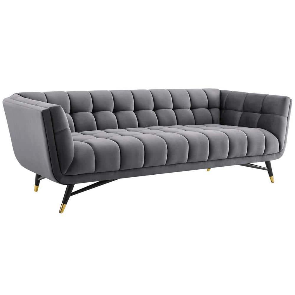 Modway Adept Performance Velvet Tufted Sofa in Gray and Black