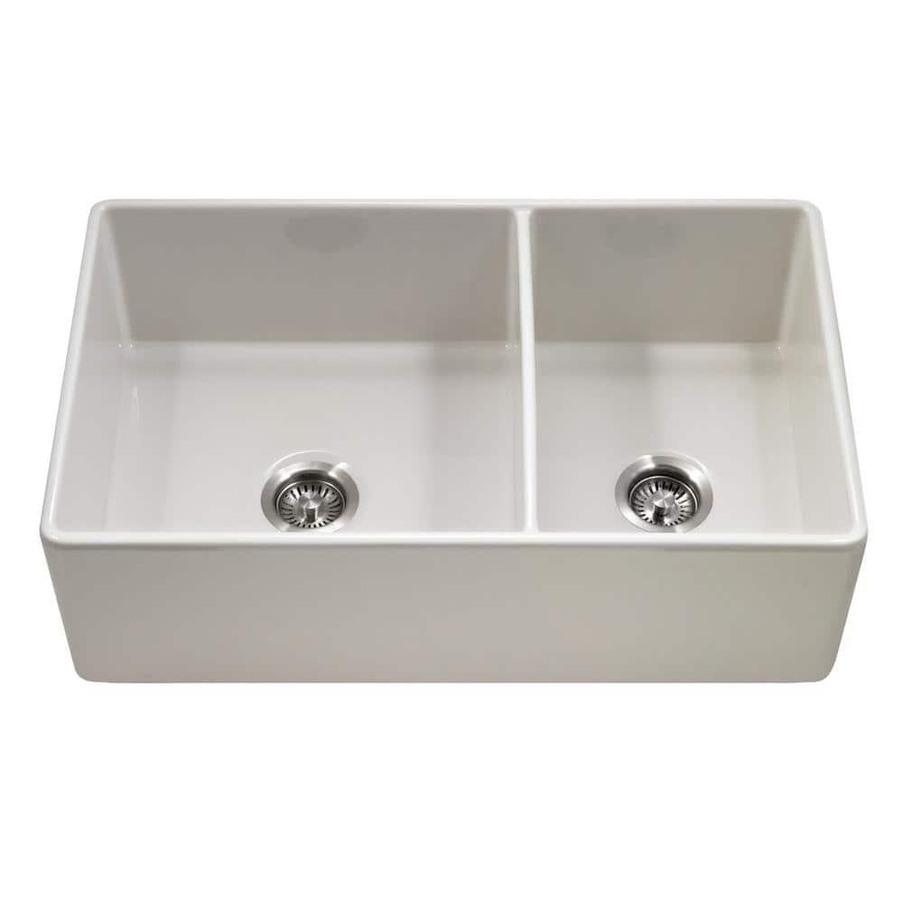 Biscuit Fireclay Double Bowl Farmhouse Kitchen Sink