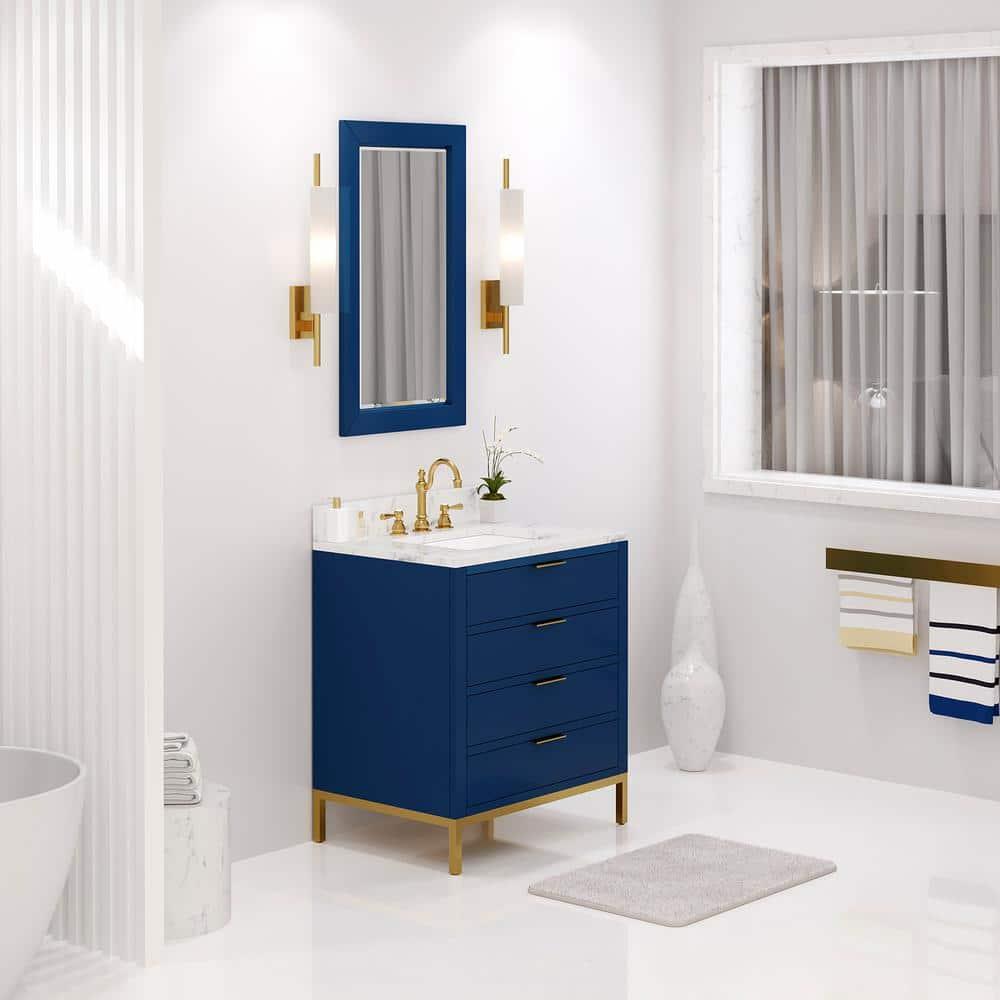 Bristol 30 in. W x 21.5 in. D Vanity in Monarch Blue with Marble Top in White with White Basin