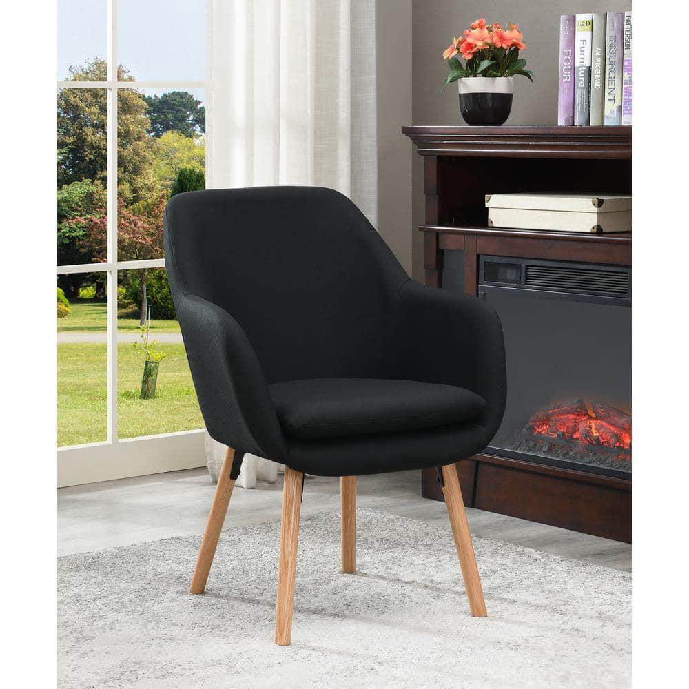 Convenience Concepts Charlotte Accent Chair in Black Linen Fabric with Wood Legs