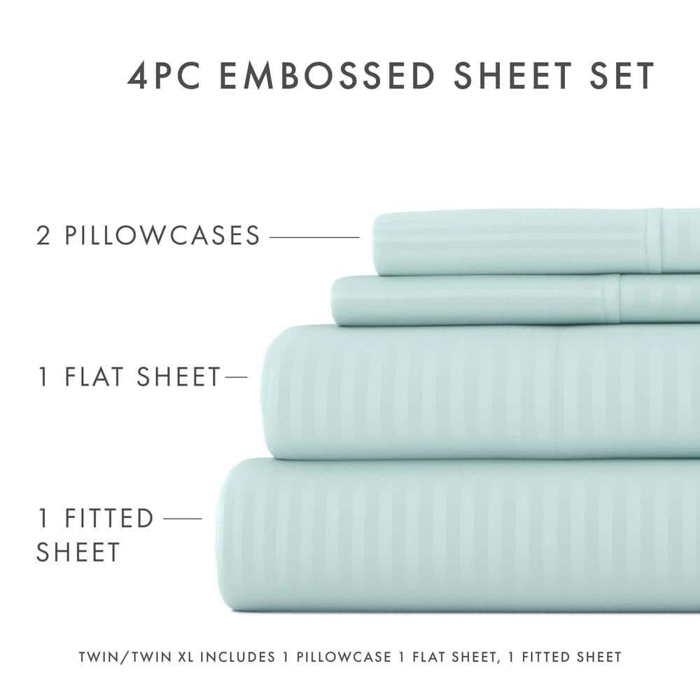 California King Aqua Striped Microfiber 4-Piece Sheet Set