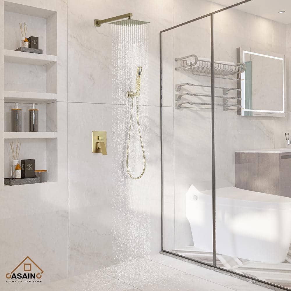 CASAINC 10'' Wall Mounted Shower System with Handheld Sprayer, Brushed Gold