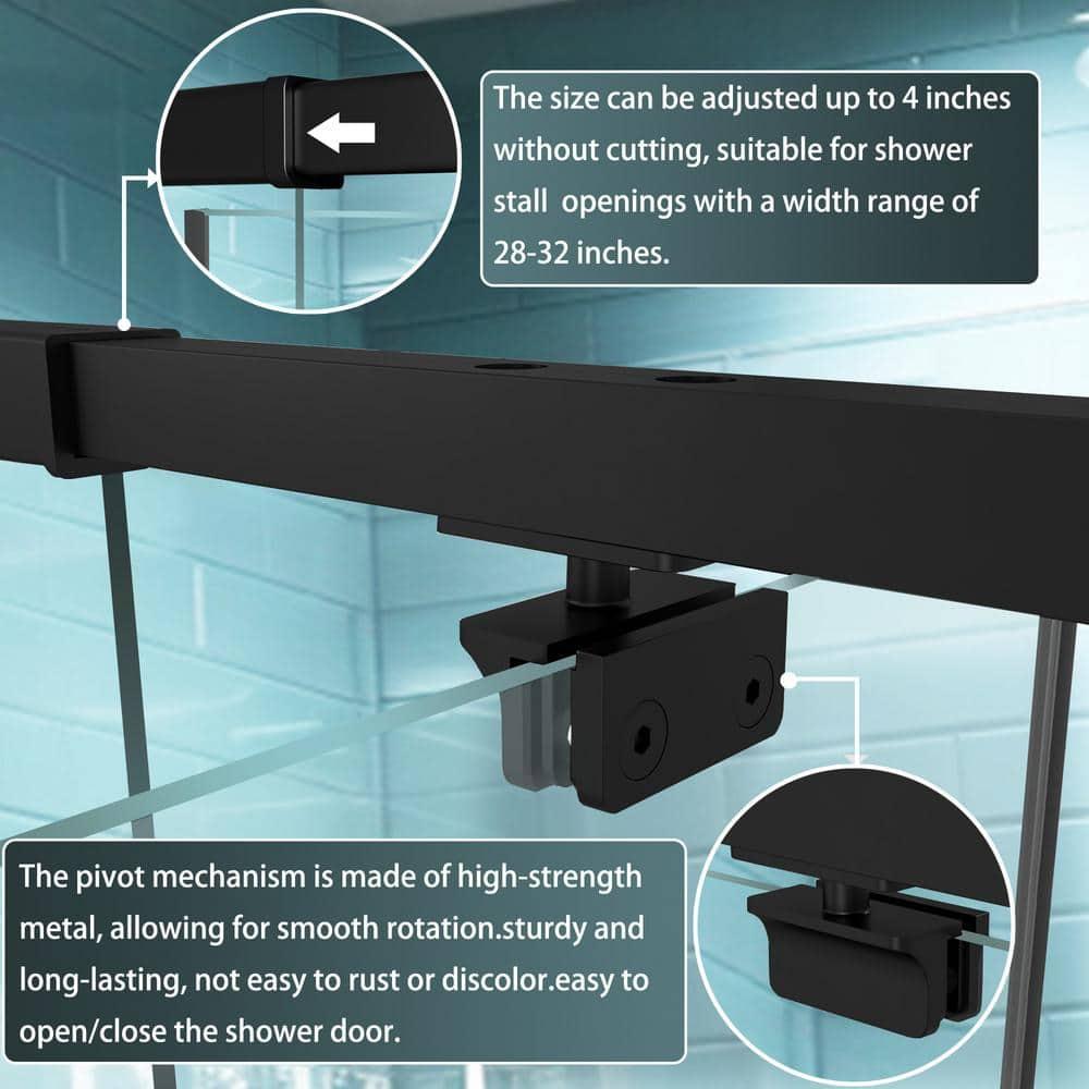 28 - 32 in. W x 71 in. H Pivot Semi-Frameless Sliding Shower Door in Matte Black with Clear SGCC Tempered Glass