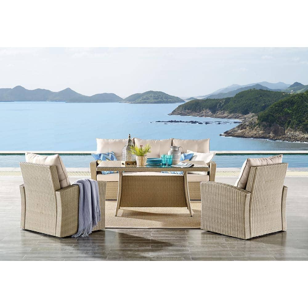 All-Weather Wicker Canaan Outdoor Armchair with Cushions Brown - Alaterre Furniture: Patio Accent Chair, Weather-Resistant