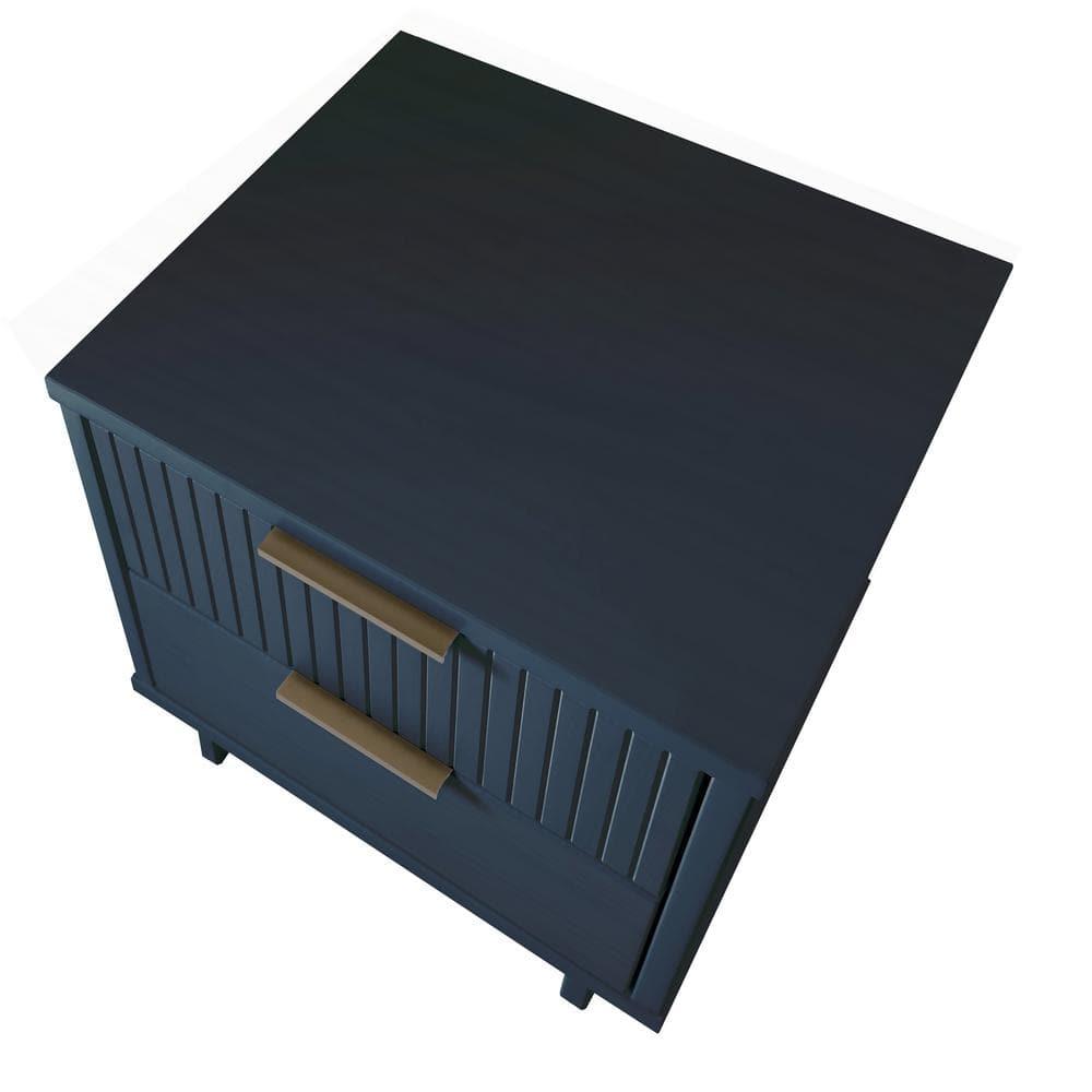 Granville Modern 2 Drawer Nightstand Midnight Blue - Manhattan Comfort: Soft Close, UV Finish, Metal Handles
