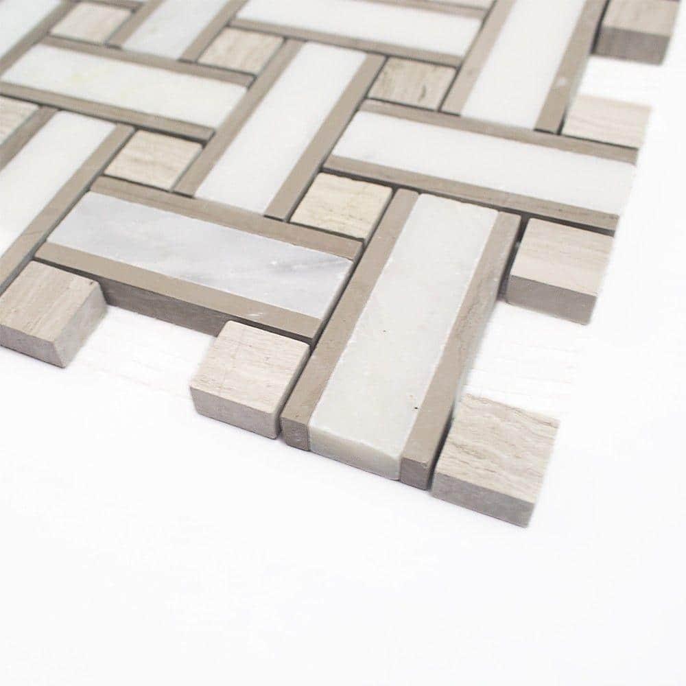 Yarn 1" x 3" Polished Marble Basketweave Mosaic Wall & Floor Tile