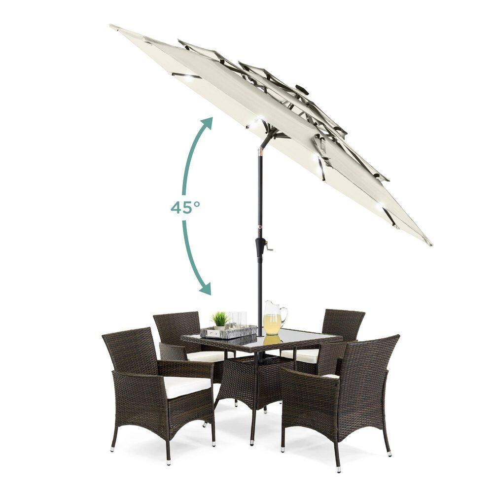 Best Choice Products 10ft 3-Tier Solar Patio Umbrella w/ 24 LED Lights, Tilt Adjustment, Easy Crank - Ivory