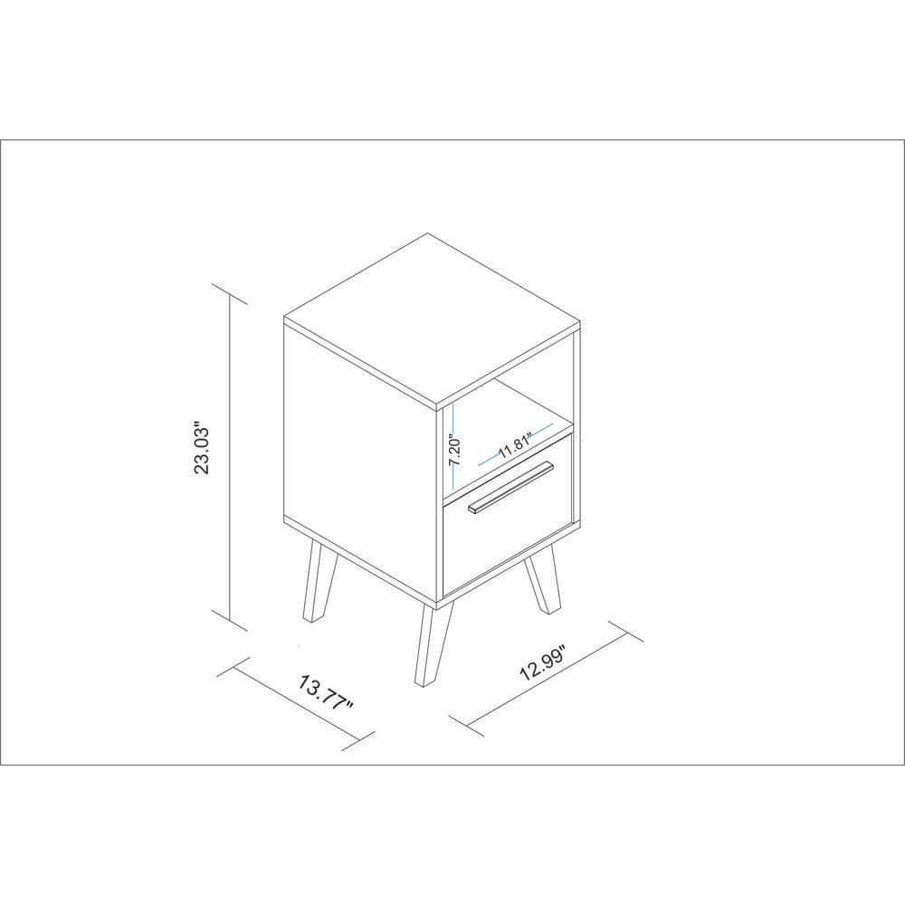Amsterdam Nightstand 1.0 White - Manhattan Comfort: Mid-Century Modern Design, Open Shelf, Concealed Storage