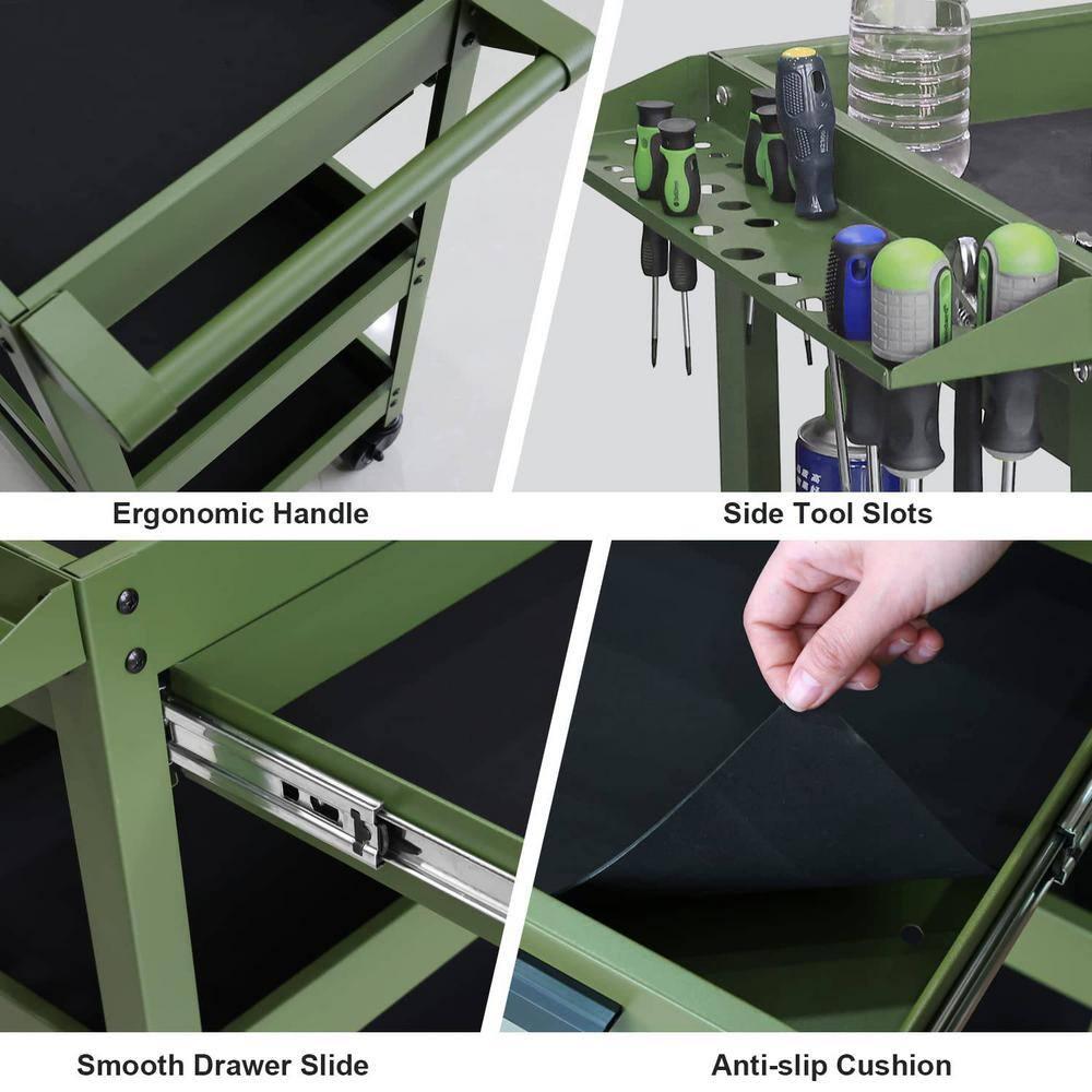 Torin 3 Layers Utility Cart:Multifunction Rolling/Service Tool Cart for Home, Green