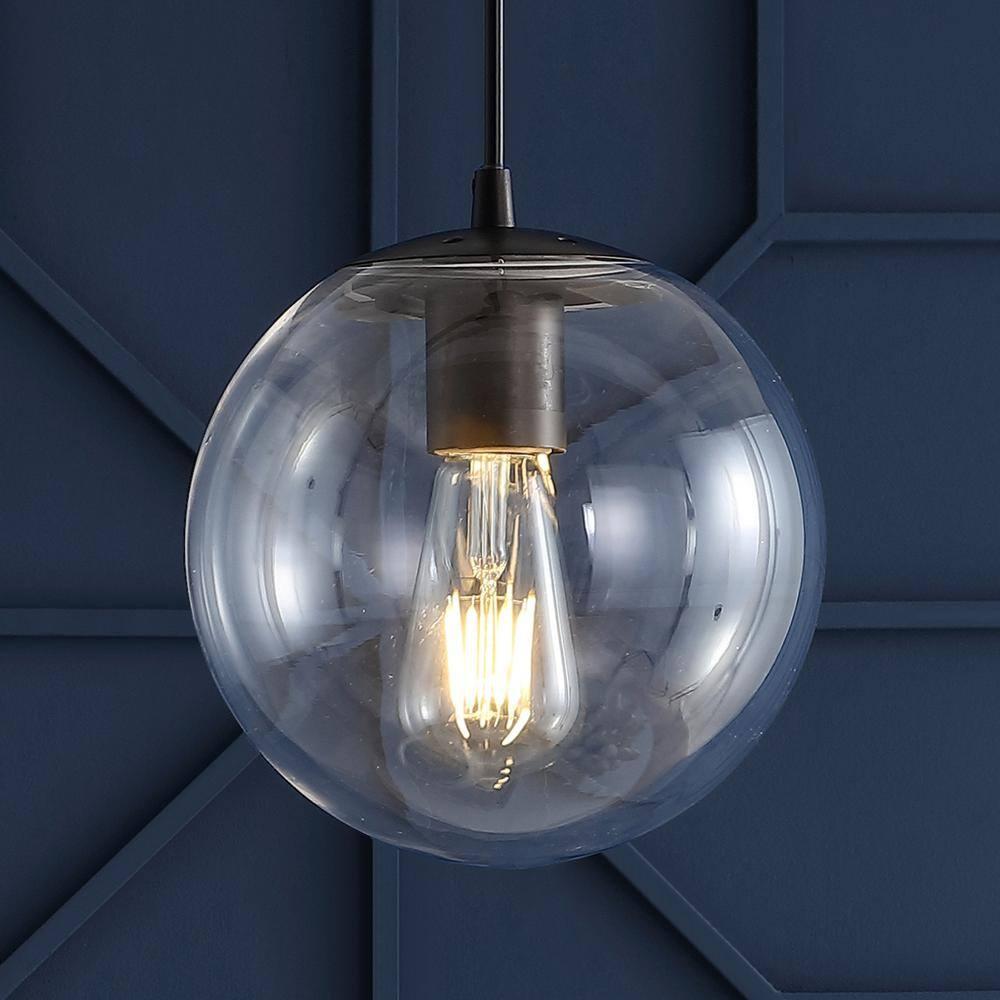 Bleecker 7.75" Metal/Glass Globe LED Pendant, Clear/Oil Rubbed Bronze