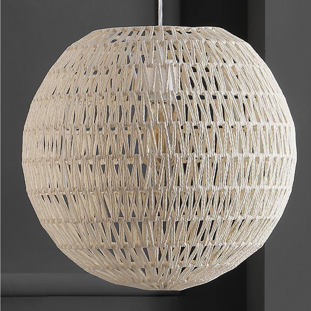 Luna 15.75" 1-Light Bohemian Modern Woven Rattan/Iron LED Pendant, Cream/White
