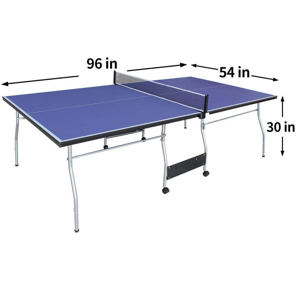 8 ft Blue Foldable Outdoor Table Tennis Set with Net and Paddles
