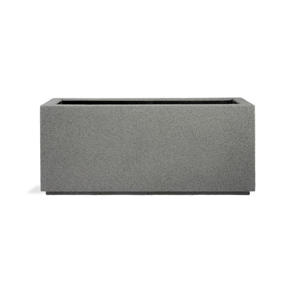PolyStone Milan Tall Modern Outdoor/Indoor Rectangular Trough Planter, 46" L X 17" W X 19" H, Lightweight, Heavy Duty, Weather Resistant, Polymer Finish, Commercial and Residential (Gray Granite)