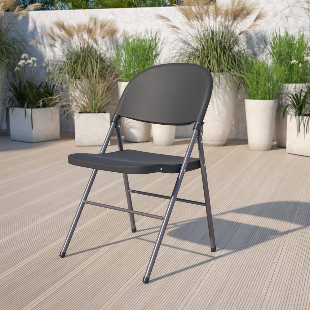 Flash Furniture HERCULES Series 330 lb. Capacity Black Plastic Folding Chair with Charcoal Frame