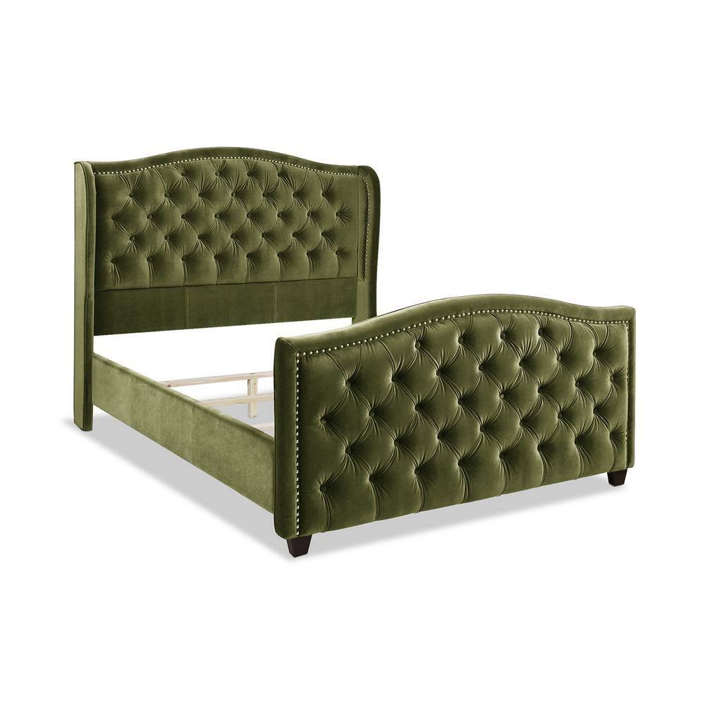 Jennifer Taylor Home Marcella Tufted Wingback Queen Bed Olive Green