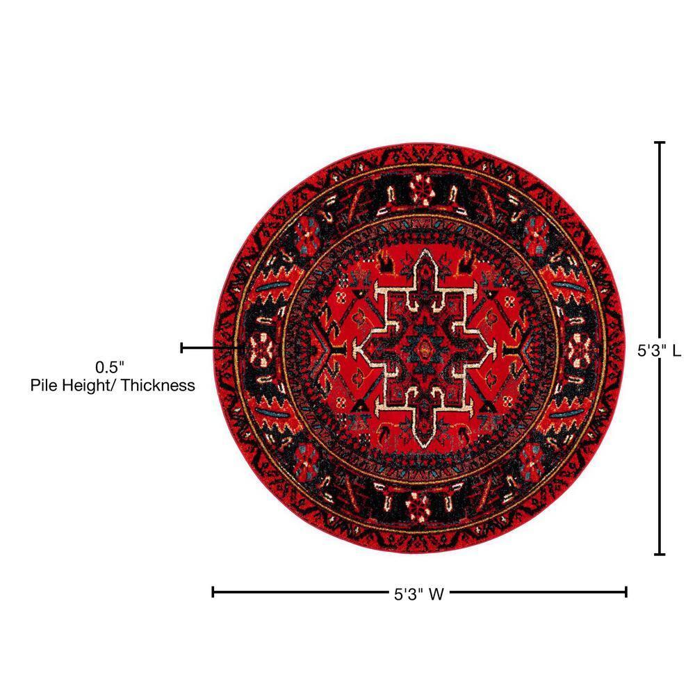 Vintage Hamadan VTH211 Power Loomed Indoor Area Rug - Red/Multi - 5'3" Round - Safavieh