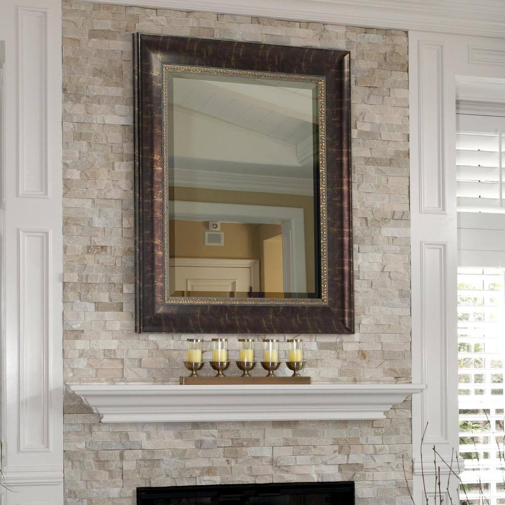 Head West Bronze Distressed Embossed Rectangular Framed Beveled Accent Wall Vanity Mirror - 30.5 x 36.5