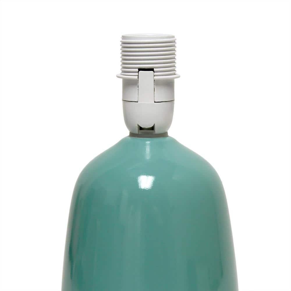 10.04" Traditional Ceramic Thimble Base Bedside Table Desk Lamp with Matching Fabric Shade Light Aqua Blue - Simple Designs: ETL Listed