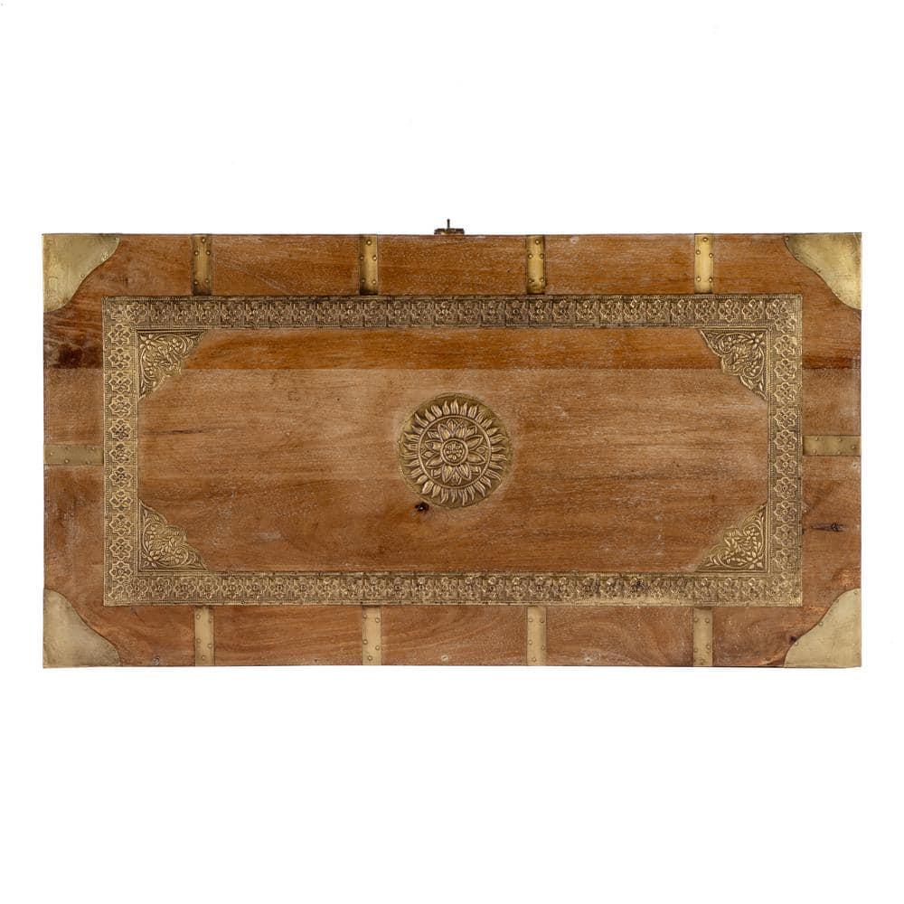 Bohemian Rectangular Brown Wood and Metal Storage Trunk