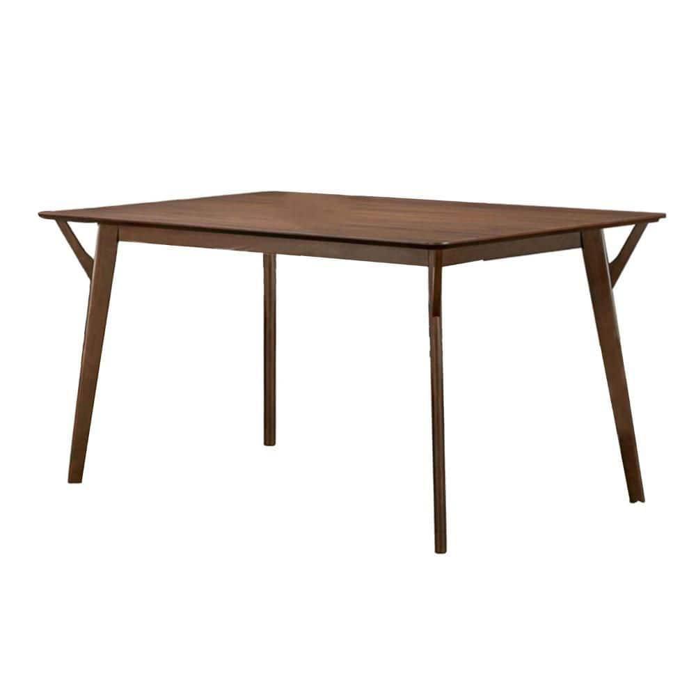 Benjara Skie Dining Table, 59 Inch Rectangular Top, Angled Legs, Brown Solid Wood