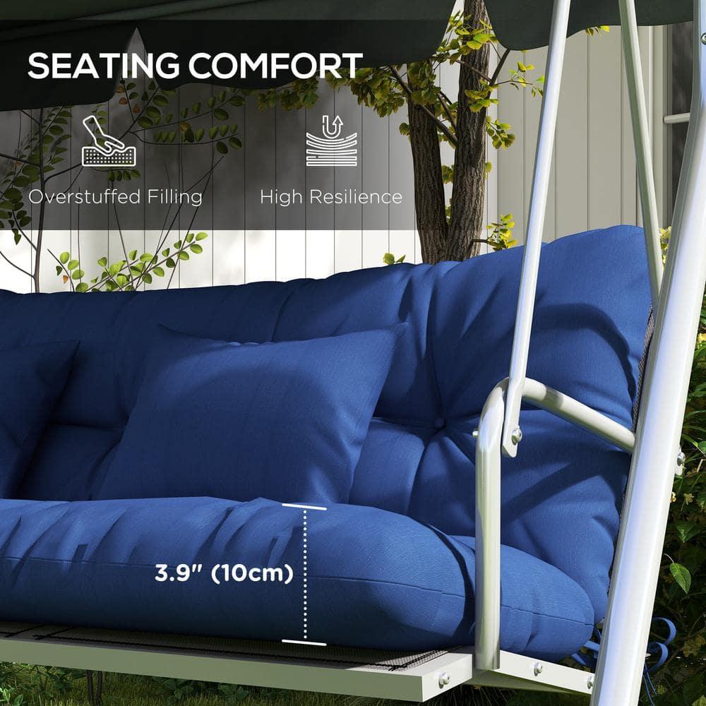 Outsunny 59" Tufted Bench Cushions & Throw Pillows, Replacement Bench Seat Pad, Back & 2 Pillows for Outdoor Furniture, Navy Blue