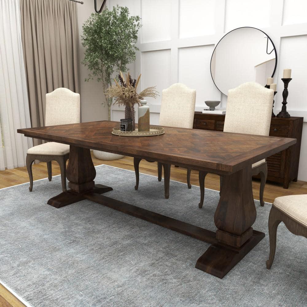 DecMode 84" x 30" Brown Mango Wood Dining Table with Parquet Inlay, 1-Piece