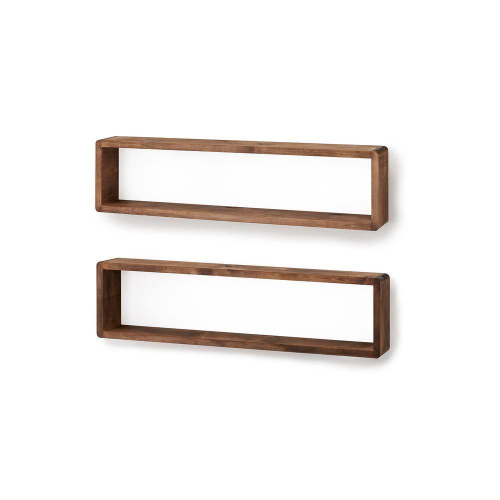 Stackable Floating Shelves, Farmhouse Style Decorative Box Bookshelves for Bedroom, Living Room, and More, Solid Wood, 8" H x 32" W x 4.00" D, Walnut Finish, 2-Pack