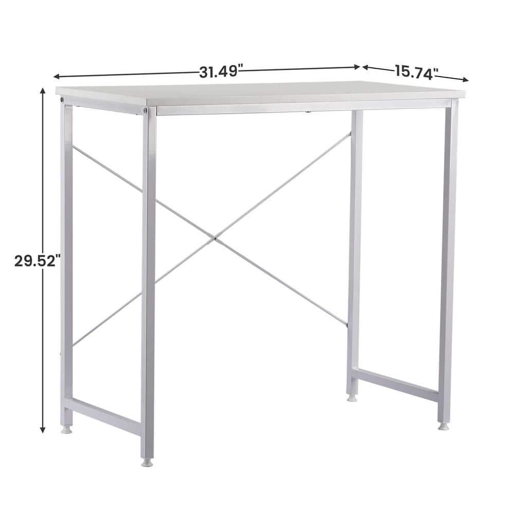 COMHOMA 32'' Computer Desk, Study Writing Table for Small Space, Save Space Office Desk with Metal Legs, White
