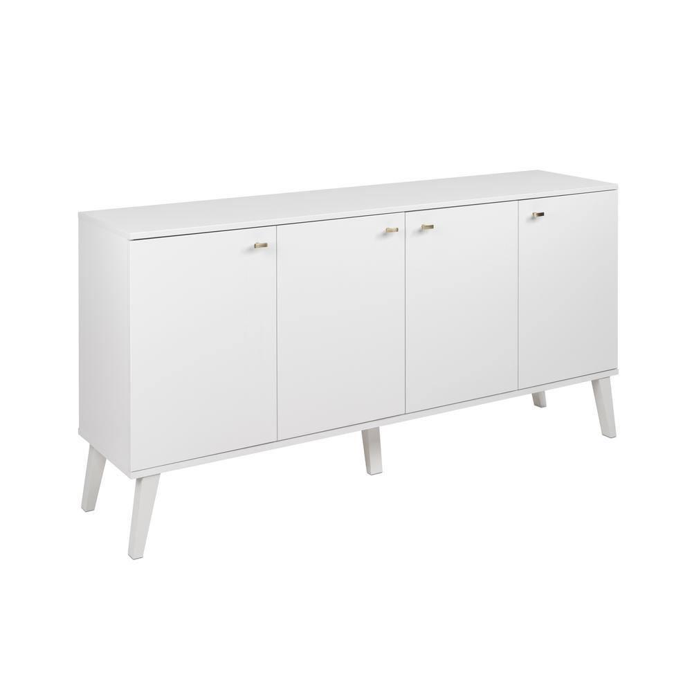 Milo Mid-Century Modern 4 Door Buffet Server White - Prepac: Laminated Storage Cabinet, CARB Certified