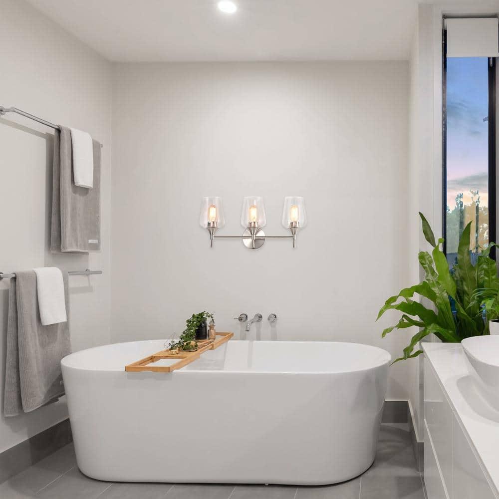 Edvivi 3-Light Vanity Lights, Modern Brushed Nickel with Clear Glass Shade Bathroom Light Fixtures, Wall Light for Mirrors, Bedroom, Living Room, Hallway