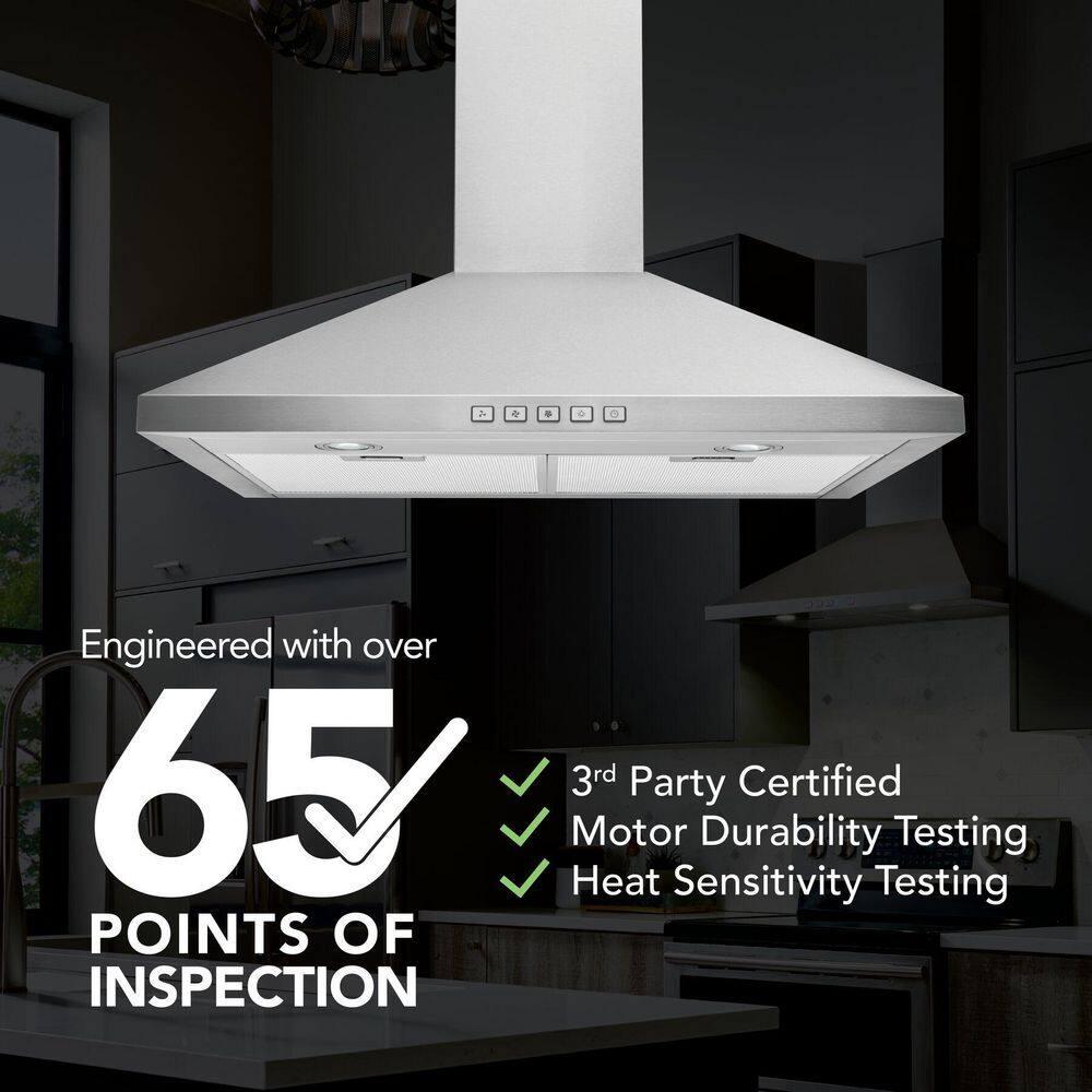 Broan-NuTone 24" Pyramidal Chimney Range Hood with LED Lighting, Convertible Wall-Mount Kitchen Chimney Vent Hood, 450 Max CFM, Stainless Steel