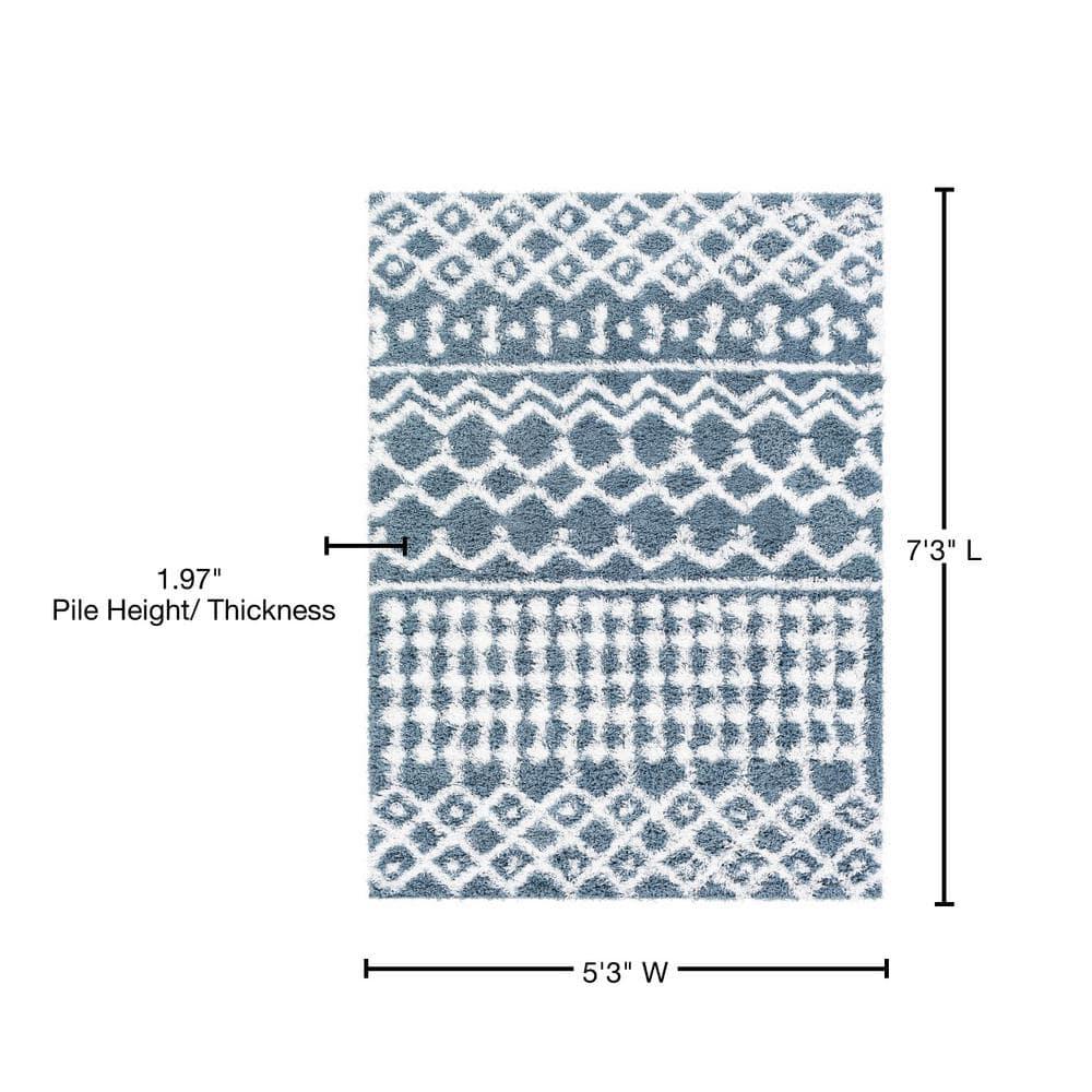 Livabliss Urban Shag Global Moroccan Area Rug,5'3" x 7'3",Denim